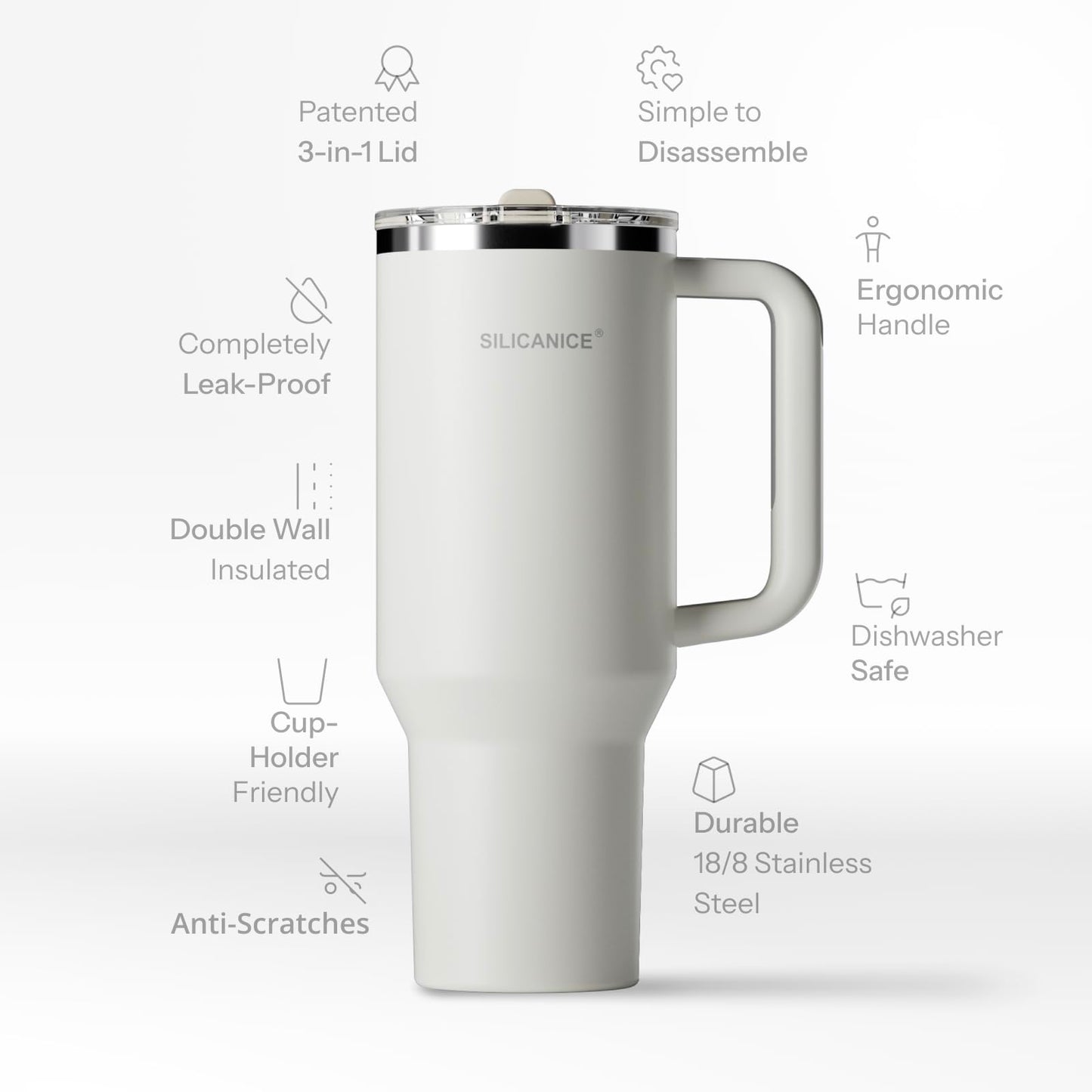 SILICANICE Easy Clean Pro Tumbler - 40 oz Water Bottle with Handle Quick-Disassemble Flip Straw, Leakproof Insulated Stainless Steel, Dishwasher Safe, BPA-Free Gifts for Women & Men