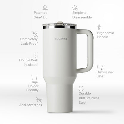 SILICANICE Easy Clean Pro Tumbler - 40 oz Water Bottle with Handle Quick-Disassemble Flip Straw, Leakproof Insulated Stainless Steel, Dishwasher Safe, BPA-Free Gifts for Women & Men
