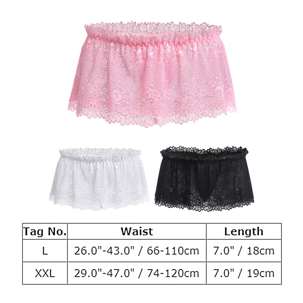 ABAFIP Men's Lace Lingerie Crossdressing Sissy Skirted Panties Low Waist Mesh Sheer G-string Thong Bikini Briefs Underwear Pink Large
