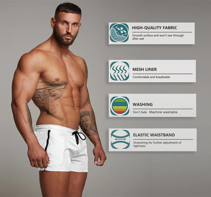 Redqenting Mens Swim Trunks Quick Dry Swimwear Zipper Pockets, Swim Shorts with Mesh Lining