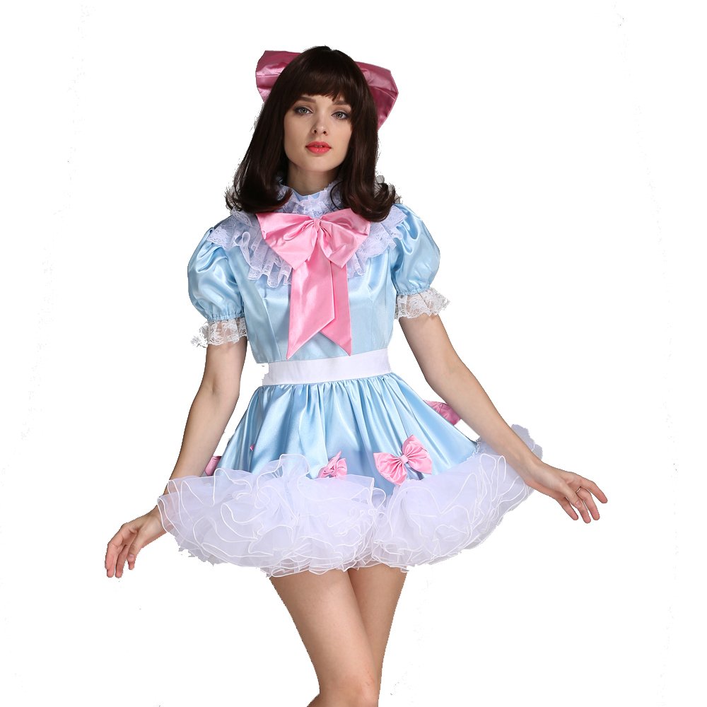 Sissy Lockable Maid Bow Dress Stain Puffy Crossdressing
