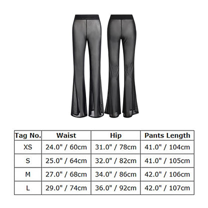Festival Outfit Damen Rave Techno Sexy Durchsichtiges Transparent Mesh High Waist Schlaghose Lang Weite Hose Y2K Glitzer Pailletten Gothic Frauen Teenager Mädchen Party Clubwear Schwarz-B S