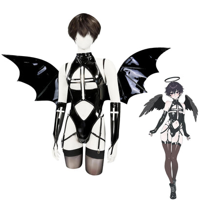 Men Succubus Cosplay Lingerie Anime Devil Set(Black, M)