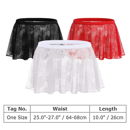 ABAFIP Sissy Skirts for Men Crossdressing Lingerie Sheer Lace Floral Flared Pleated Micro Mini Skirt Nightwear Underwear Black One Size