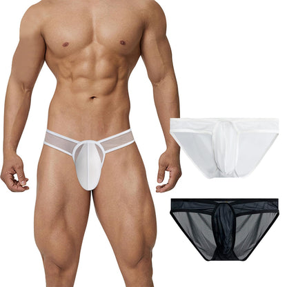 Meshal Men's Sheer Low Rise See Through Briefs Soft Breathable Bulge Pouch Sexy Underwear Black/White XXL