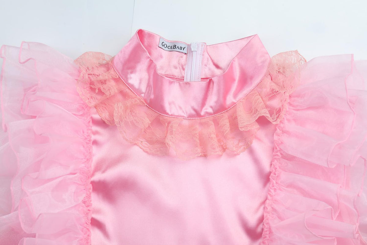 Sissy - Femboy - Women French Maid Pink Satin  Dress Crossdresser)