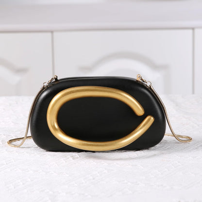 Dreubea Minimalist Gold-Tone Art Deco Clutch Bag – Elegant Metallic Accent Evening Handbag Purse for Women Black
