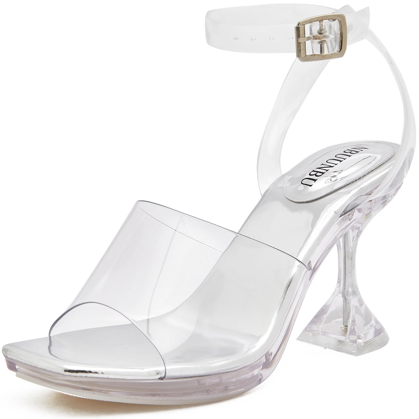 NBUUNBU Clear Ankle Strappy Heels for Women Sexy Transparent Straps Buckle Platform Kitten High Heel Comfortable Cinderella Shoes Stilletos Square Toe Sandals Mules Pump