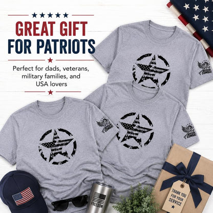 Distressed Star American Flag T-Shirt 3 Pack Patriotic USA Graphic Tee, Military Style Shirt, 4th of July Gift for Men Women