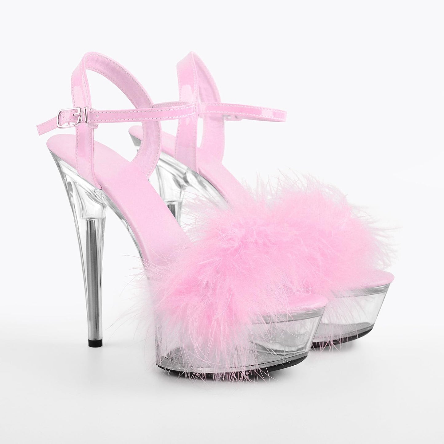 MissHeel Sexy Platform Heels Clear Ankle Wrap Sandals for Women Pink Platform Stiletto High Heels 6 inch Party Dancing Heels Size 10