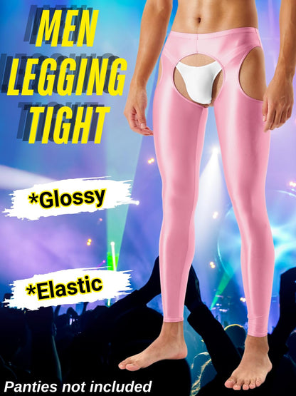 Sexy Shiny Leggings For Men, Sheer Sissy Clothes, Rave Party Outfits, Gay Lingerie Mens Sparkly Pantyhose Femboy Underwear Tights Pants Panties Silk, Light Pink, X-Large