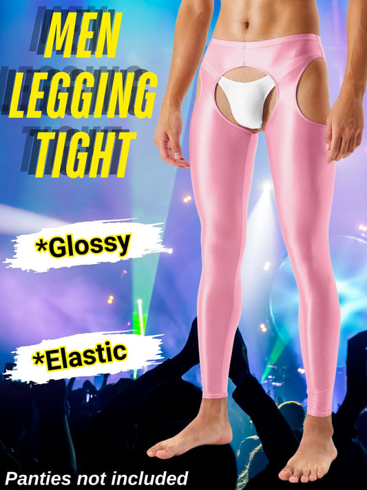 Sexy Shiny Leggings For Men, Sheer Sissy Clothes, Rave Party Outfits, Gay Lingerie Mens Sparkly Pantyhose Femboy Underwear Tights Pants Panties Silk, Light Pink, X-Large