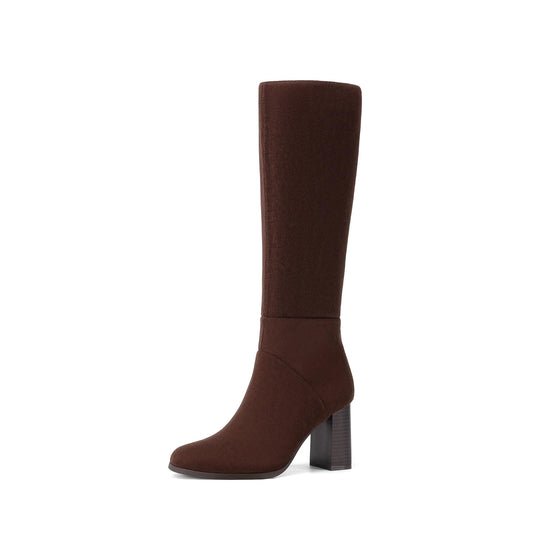 Women Suede Knee High Boots,Dark Brown,9