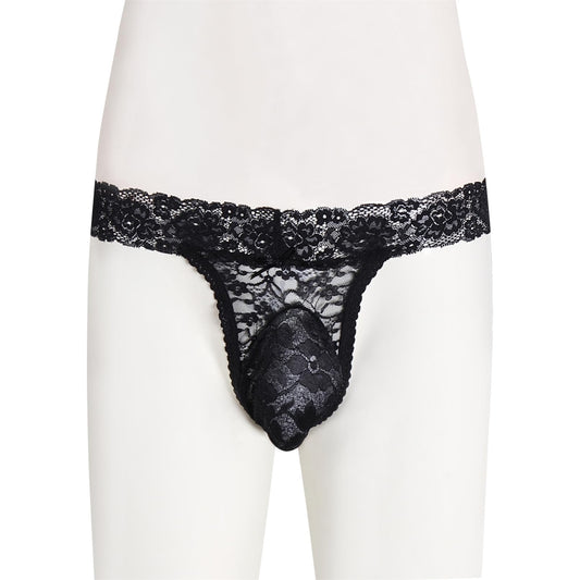 Gay Lace Frilly Sissy Panties Femboy Mens Thong Sexy Underwear Black