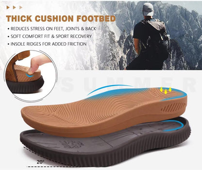 KuaiLu Mens Leather Hiking Sandals With Arch Support Orthopedic Sport Recovery Athletic Walking Sandals For Man Outdoor Summer Casual Thick Cushion Beach Water Fisherman Sandal, size 9 Khaki Brown