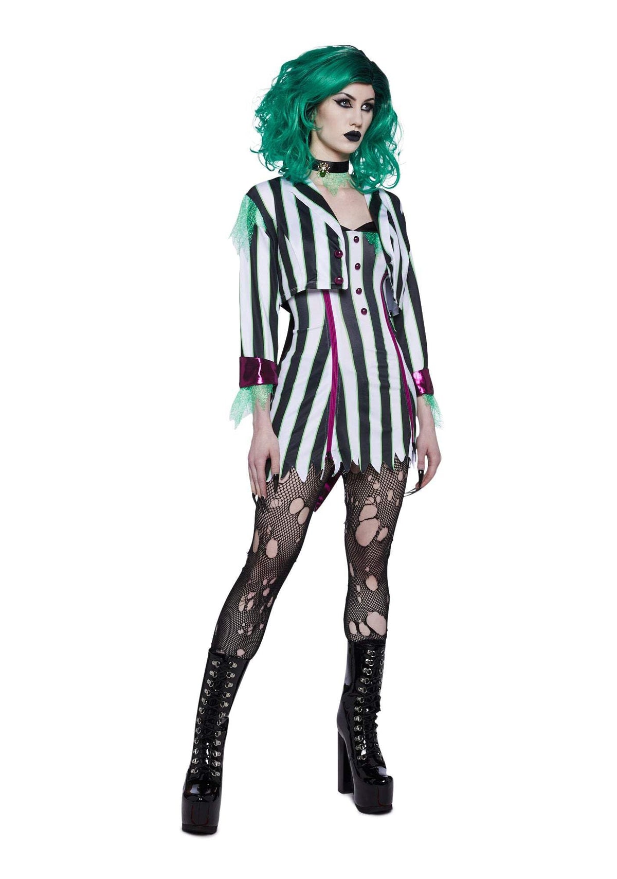 Dolls Kill BeetleJuice Black & White Striped Costume - Undead Ghost Outfit by Trickz N' Treatz - Medium