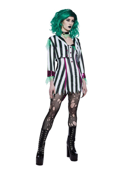 Dolls Kill BeetleJuice Black & White Striped Costume - Undead Ghost Outfit by Trickz N' Treatz - Medium