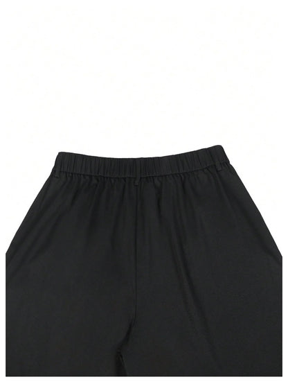 OYOANGLE Men's Baggy Wide Leg Pants Zipper Fly Pleated Trousers Business Casual Dress Pants with Pocket Black X-Large