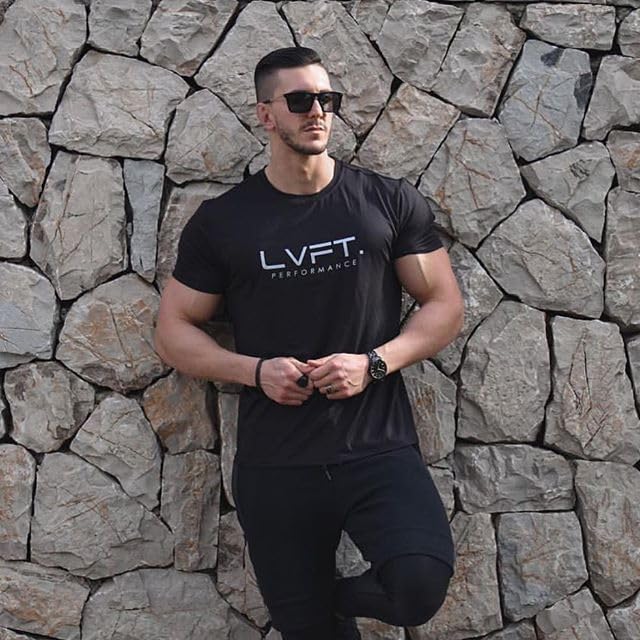 Lingt Chic Men's Gym Body Building Sports Running Workout Training Exercise Fitness Tees Shirt (US, Alpha, XX-Large, Regular, Regular, Black)