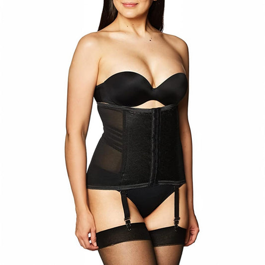 Rago Style 21 Waist Trainer Girdle with Garters | Firm Control Power Net | Made in USA | Contour Bands + Flexible Boning | Black / 2X/34
