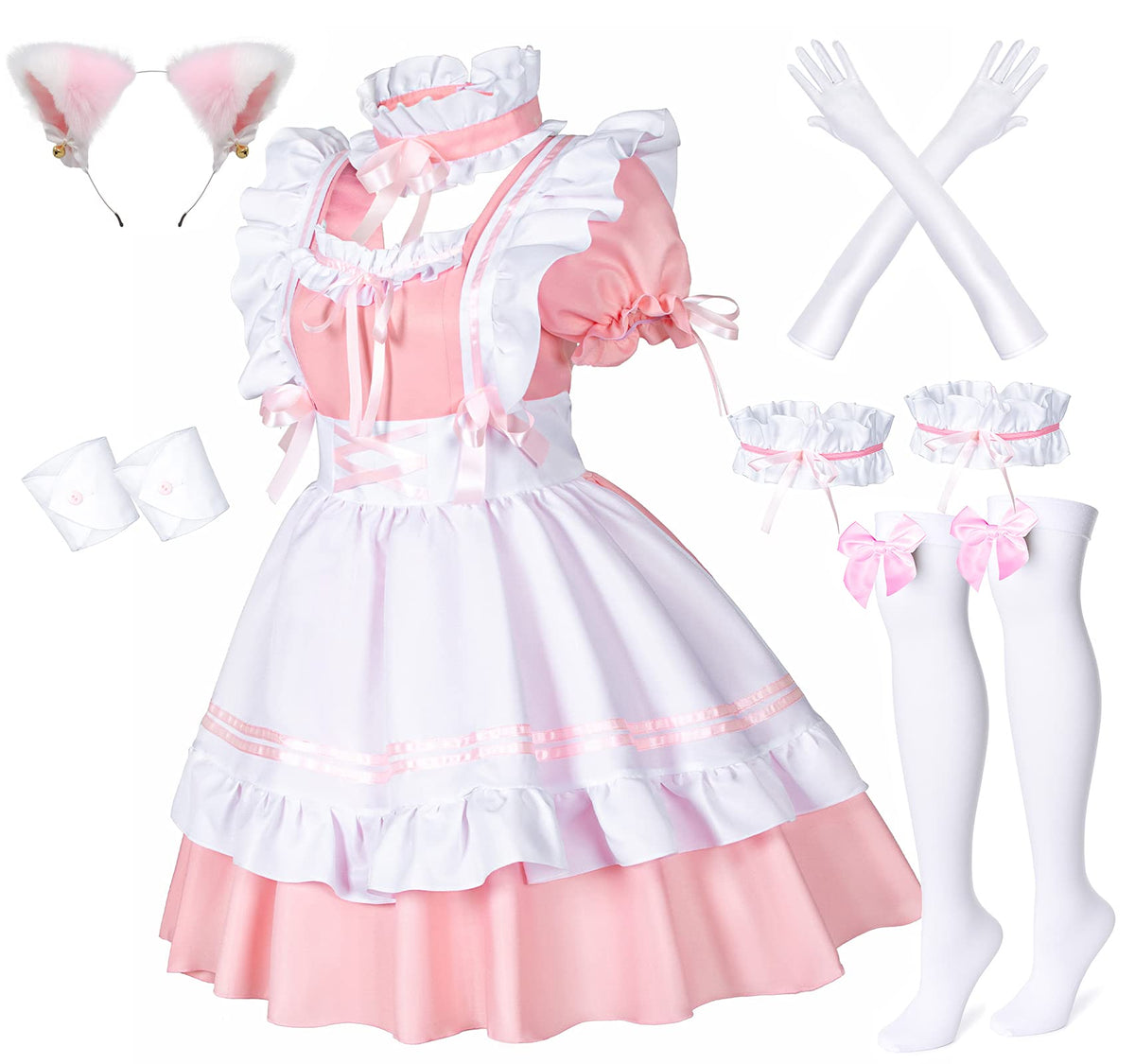 Anime French Maid - Sissy Outfit  Lolita Fancy Dress Cosplay Costume - Gloves Socks Set