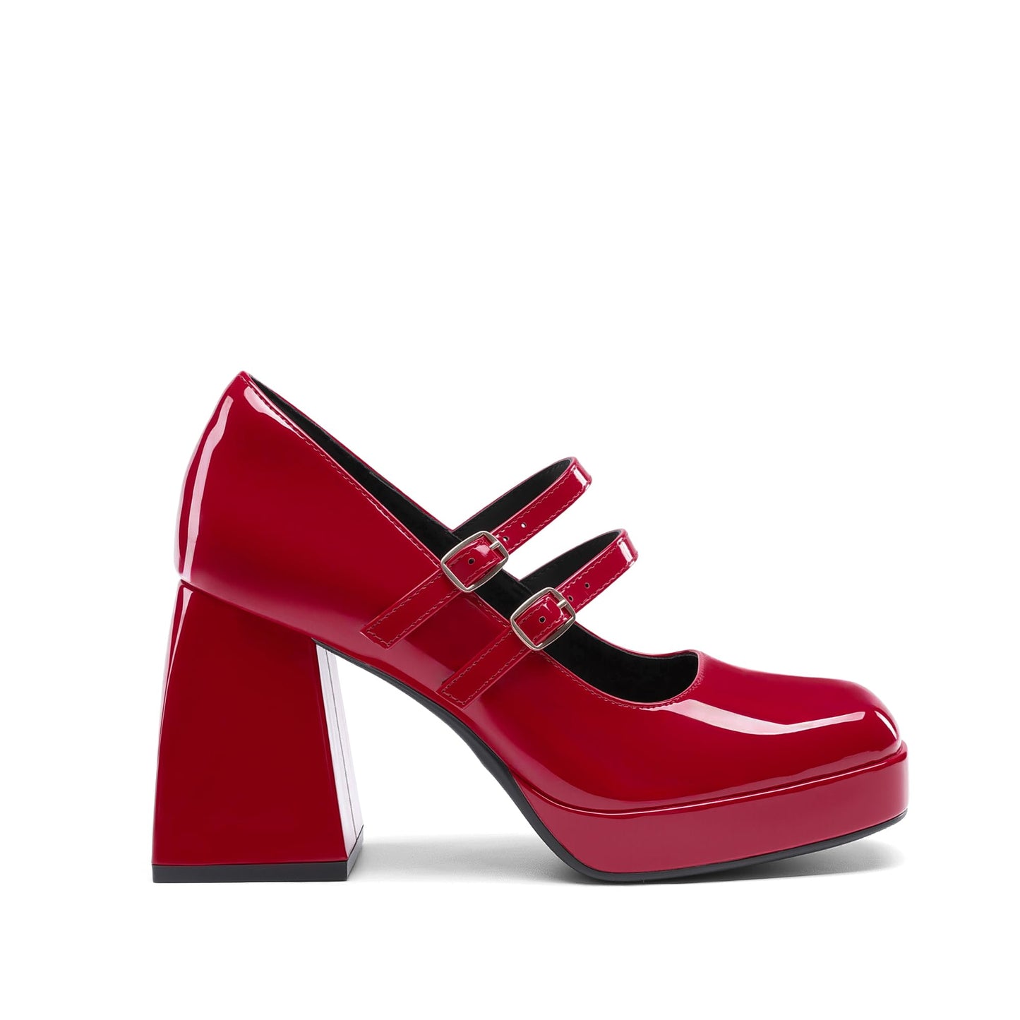 Women's Platform Mary Jane Chunky Heels,Size 9,Red-Pat