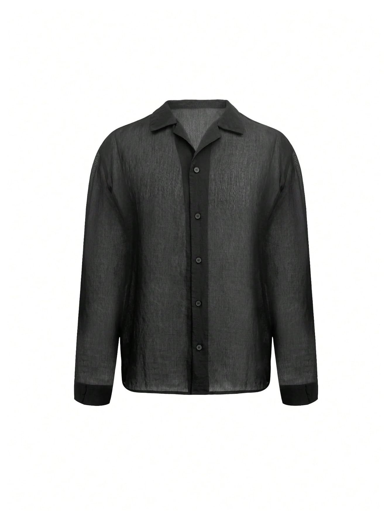 SHENHE Men's Mesh Sheer Long Sleeve Button Down Shirt See Through Party Rave Disco Shirt Top Black Small