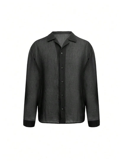 SHENHE Men's Mesh Sheer Long Sleeve Button Down Shirt See Through Party Rave Disco Shirt Top Black Small