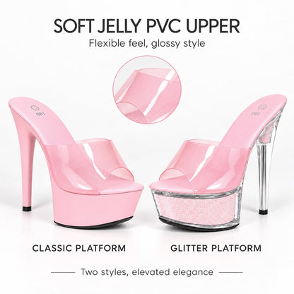 Sissy Crossdresser Clear Band Peep Toe Stiletto Prom Heels Sandals Sexy Transparent Straps Slip On Platform Super High Heeled Pole Dance Exotic Sandals Pumps Pink,