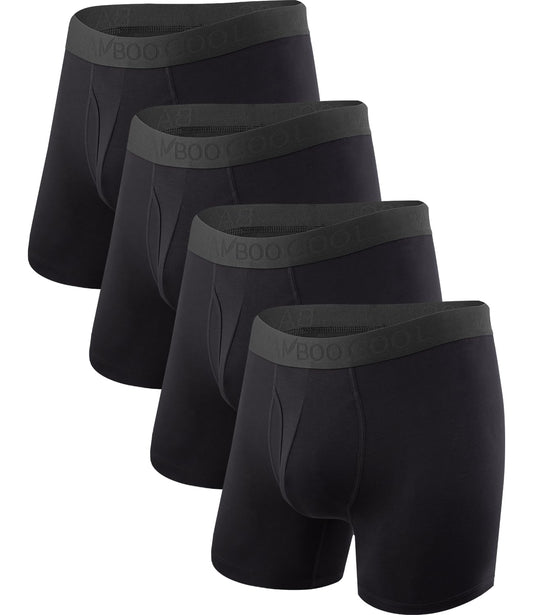 BAMBOO COOL Men's Underwear Boxer Briefs Soft Breathable Performance Underwear for Men 4 Pack (L)