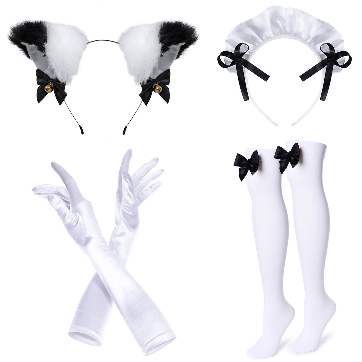 Classic French Maid Costume Apron Fancy Dress Cosplay Outfit Headwear Gloves Socks Set(BK S)