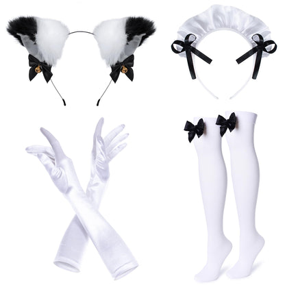 Classic French Maid Costume Apron Fancy Dress Cosplay Outfit Headwear Gloves Socks Set(BK S)