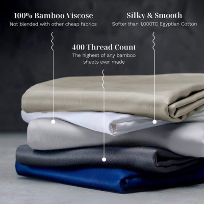 LUXOME Luxury Sheet Set | 100% Rayon (Viscose) from Bamboo | California King - Sapphire | Deep Pockets | 4-Piece Set (Fitted, Flat, 2 Pillowcases)