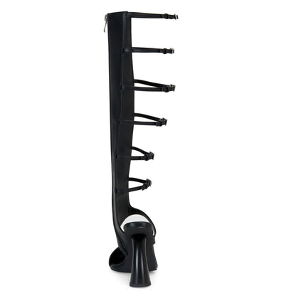 YXAXUG Women Strange Style Square Toe Over The Knee Boots Ladies Buckles Straps Side zipper Tall Boots