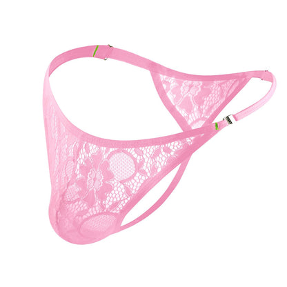 JOCKLAND Mens Lace Thong Sexy Low Rise T-back G-string with Adjustable Stretch Waistband Comfortable Men's Thong Underwear Pink