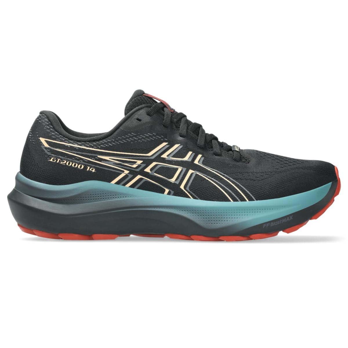 ASICS Men's GT-2000 14 Running Shoes, 7.5, Black/Apricot Crush