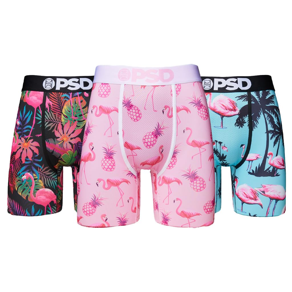 PSD Underwear Men's Flamingo Jungle Boxer Brief 3 Pack, Multi, M