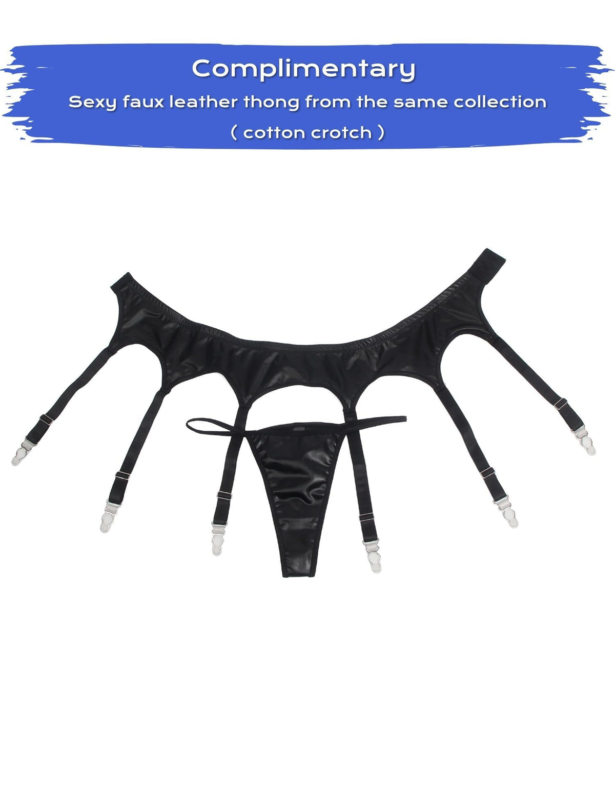 Black Faux Leather Garter Belts for Thigh Highs Stockings, S-XXXL
