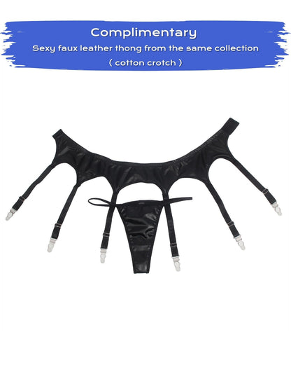 Black Faux Leather Garter Belts for Thigh Highs Stockings, S-XXXL