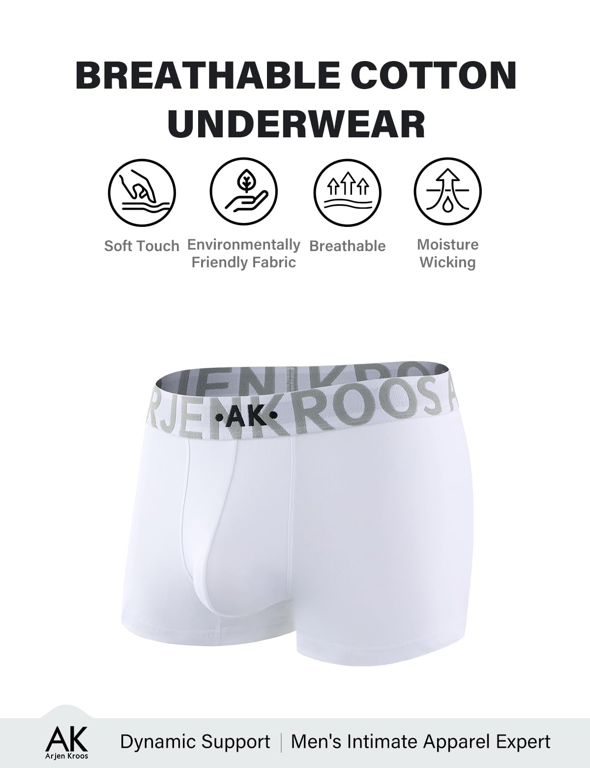 Arjen Kroos Breathable Cotton Underwear for Men 4 Pack Moisture Wicking Anti-Roll Trunks Underpants with Plush Waistband