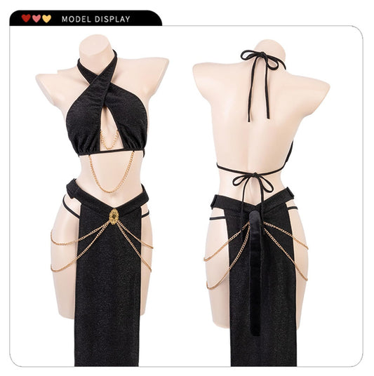 Women's Cosplay Costumes Outfit Dress Babydoll Lingerie Set (Black, Free Size)
