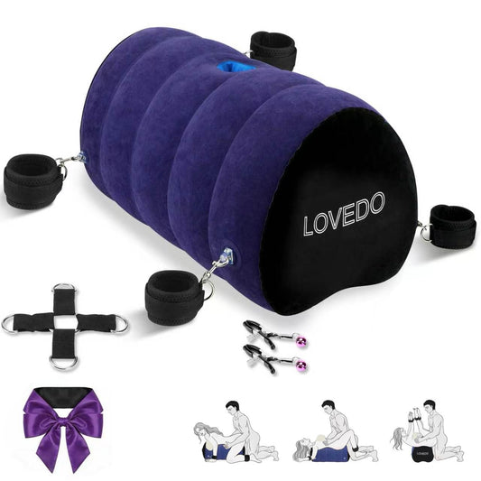 Sex Toys Sex Pillow, with BDSM Bondage Heart Shaped Inflatable Cushion Furniture for Bedroom Dildo Mount, Upsize Pillow with Bondage Cuffs, Cross Strap, Nipple