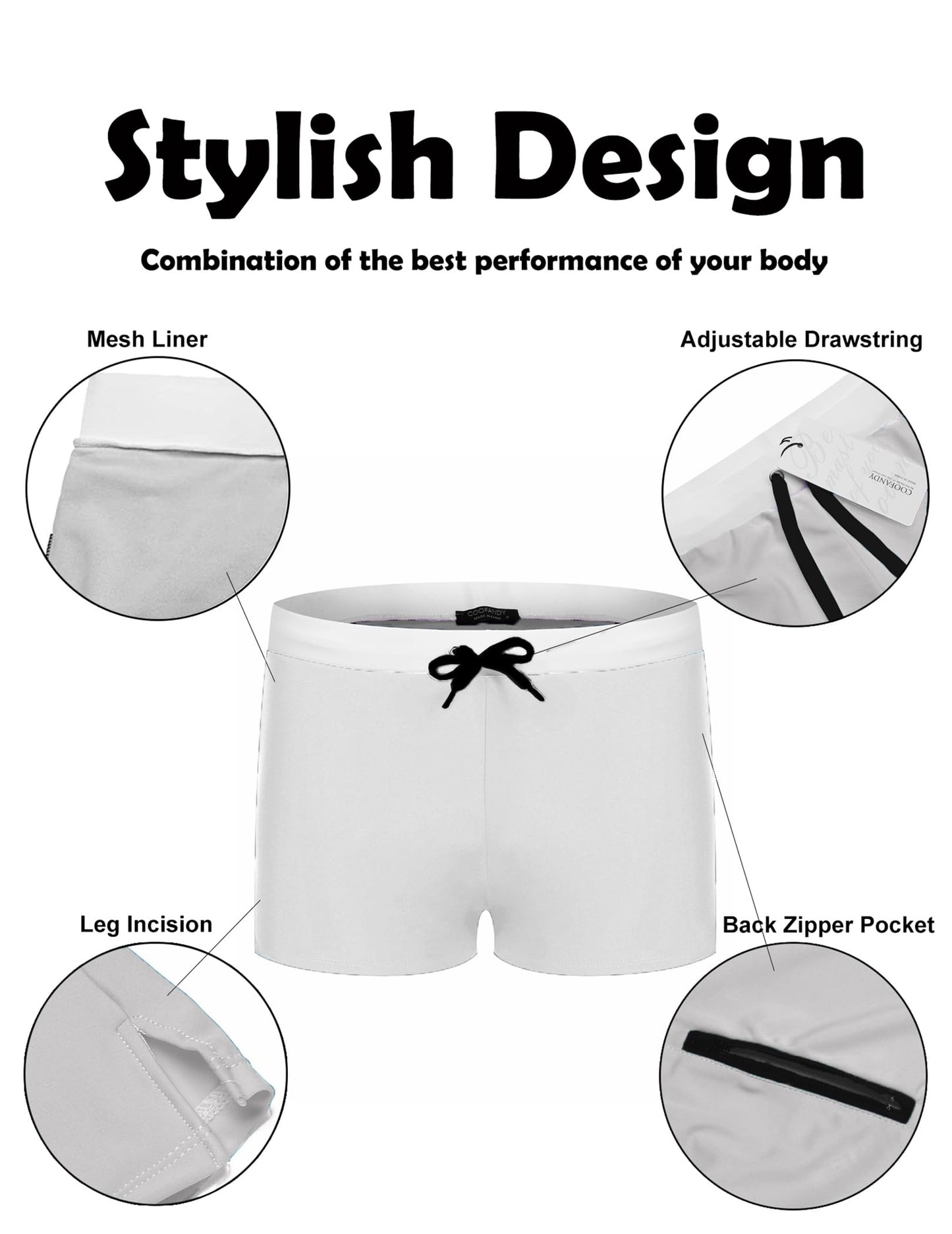 COOFANDY Mens Bathing Suit Sexy Swim Trunks with Liner Quick Dry Lightweight Swimming Shorts White XL
