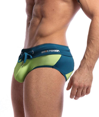 MIZOK Mens Swimsuit Briefs Sexy Low Rise Quick Dry Bikini Swimwear (Green, XL)