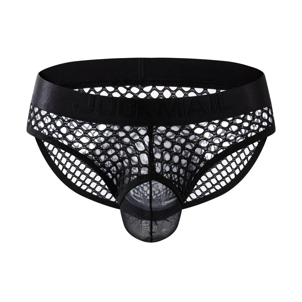 JOCKMAIL Men's Sexy Underwear Briefs Mesh Breathable Comfortable Low Rise Underwear for Men (US, Alpha, X-Large, Regular, Regular, Black)
