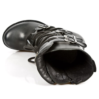 New Rock Boots TR003-S1 Ladies Metallic Black Leather Biker Heel Goth Punk Shoes Ankle Fashion Boots 38