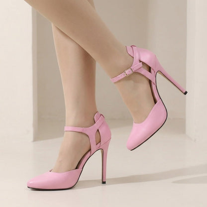 Unisex Men's Women's Round Toe High Heels Stiletto Patent Leather Heels Ankle Strap Pumps Dress Party Shoes（BLP-17-Pink 16）