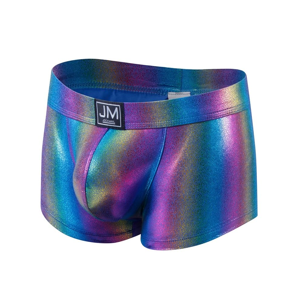 JOCKMAIL Mens Boxer Briefs Men's Underwear Liquid Metallic Hot Body Boxer Swimsuit for Stage Performance and Party Wear (US, Alpha, X-Large, Regular, Regular, Rainbow)