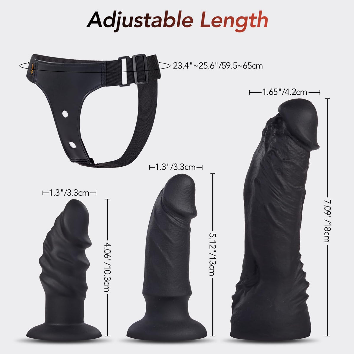 Strap On Dildo Set Adjustable Harness with 3 Silicone Dildos