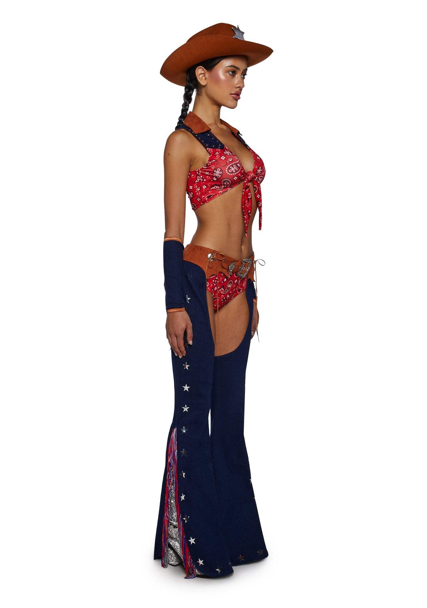 Rodeo Cowgirl Costume - Fringe Denim Suede Outfit by Trickz N' Treatz - Medium